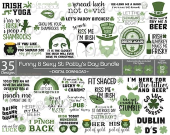 Funny St Patricks Day Bundle svg | Sexy & Sarcastic Svg | Shamrock Four Leaf Clover Leprechaun svg | The Office svg | Cricut Silhouette