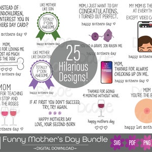 Grappige Moederdag svg bundel | Hilarisch wenskaartontwerp | Sarcastisch cadeau voor moeder | Moederdag Citaten | Cricut Silhouette Cut Bestanden