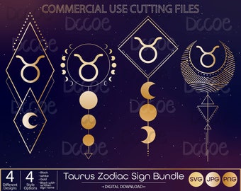 Taurus Zodiac Sign Bundle svg | Celestial svg | Astrology Horoscope Zodiac Art Svg | Zodiac Symbols png | Horoscope svg | Crescent Moon svg