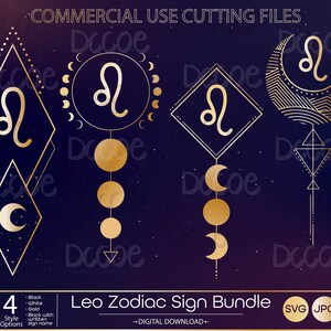 Leo Zodiac Sign Bundle svg | Celestial svg | Astrology Horoscope Zodiac Art Svg | Zodiac Symbols png | Horoscope svg | Crescent Moon svg