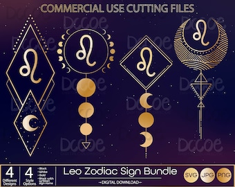 Leo Zodiac Sign Bundle svg | Celestial svg | Astrology Horoscope Zodiac Art Svg | Zodiac Symbols png | Horoscope svg | Crescent Moon svg