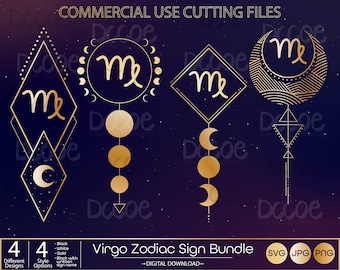 Virgo Zodiac Sign Bundle svg | Celestial svg | Astrology Horoscope Zodiac Art Svg | Zodiac Symbols png | Horoscope svg | Crescent Moon svg