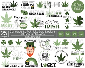 Funny Cannabis St Patricks Day Bundle | Stoner St Pattys Day SVG | Weed Leaf Marijuana svg | Pot Blunt Joint Cricut Silhouette Cut File PNG