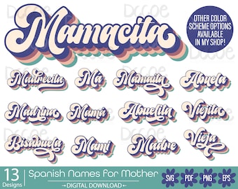 Retro Spanish Names for Mother svg bundle | Hispanic Mothers Day Design PNG | Dia de la Madre Cinco De Mayo | Cricut Silhouette Cut Files