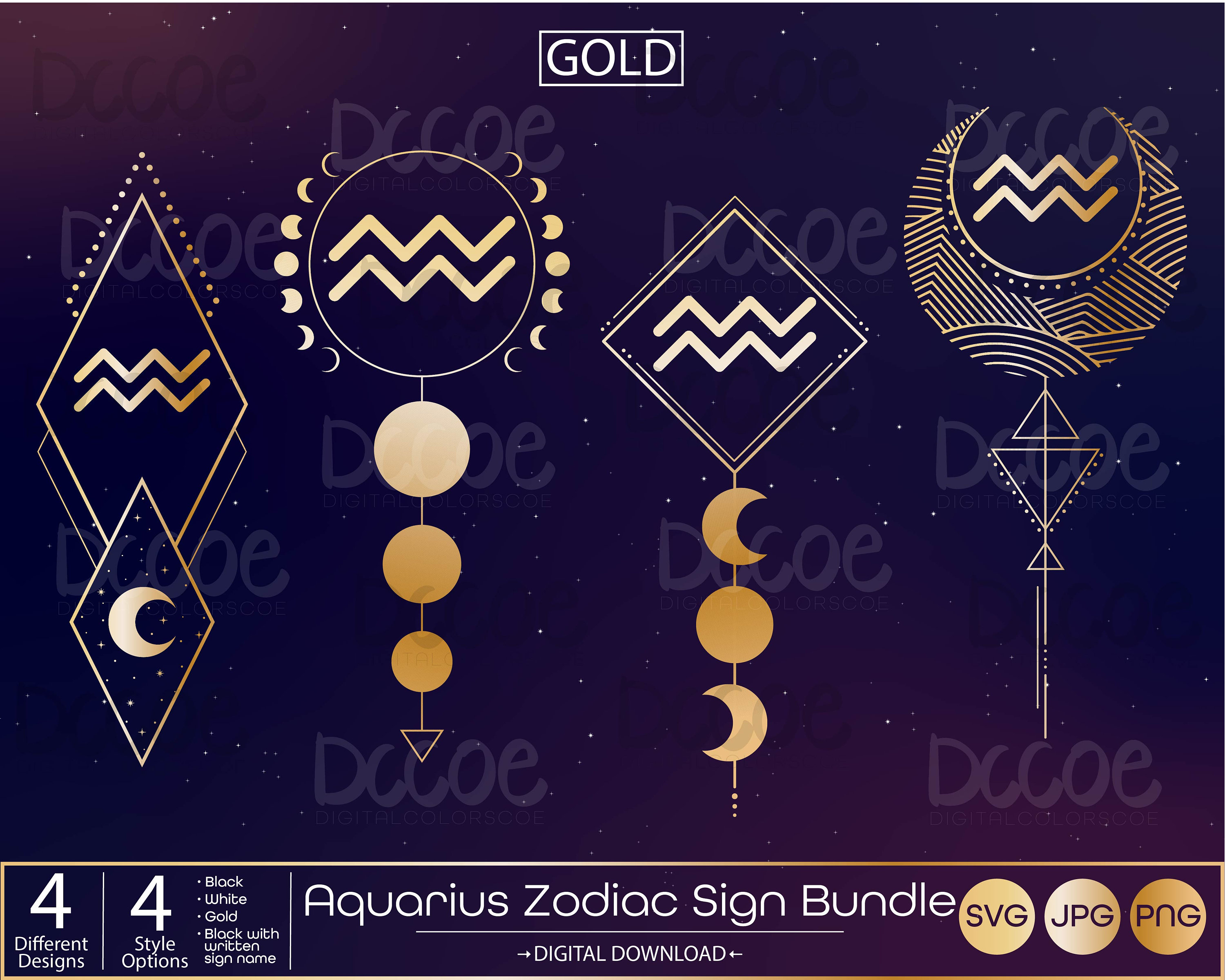 Aquarius Zodiac Sign Bundle Svg | Celestial Svg | Astrology