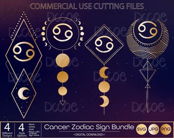 Cancer Zodiac Sign Bundle svg | Celestial svg | Astrology Horoscope Zodiac Art Svg | Zodiac Symbols png | Horoscope svg | Crescent Moon svg
