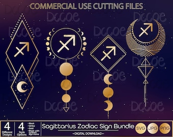 Sagittarius Zodiac Sign Bundle svg | Celestial svg | Astrology Horoscope Zodiac Art Svg | Zodiac Symbols png | Horoscope svg | Crescent Moon
