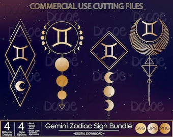Gemini Zodiac Sign Bundle svg | Celestial svg | Astrology Horoscope Zodiac Art Svg | Zodiac Symbols png | Horoscope svg | Crescent Moon svg