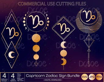 Capricorn Zodiac Sign Bundle svg | Celestial svg | Astrology Horoscope Zodiac Art Svg | Zodiac Symbols png | Horoscope svg | Crescent Moon