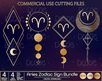 Aries Zodiac Sign Bundle svg | Celestial svg | Astrology Horoscope Zodiac Art Svg | Zodiac Symbols png | Horoscope svg | Crescent Moon svg