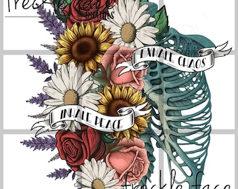 Inhale Peace Exhale Chaos Floral Skeleton PNG Sublimation, Printable