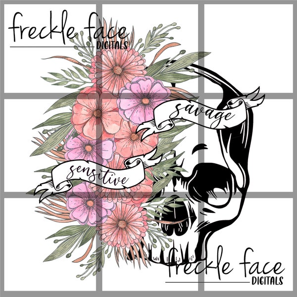 Sensitive Savage PNG, skeleton PNG, Flower PNG, Sublimation Graphics, tumbler Graphic