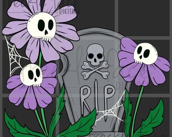 Skelly Flowers, PNG, Skeleton, Skull flowers, Tombstone