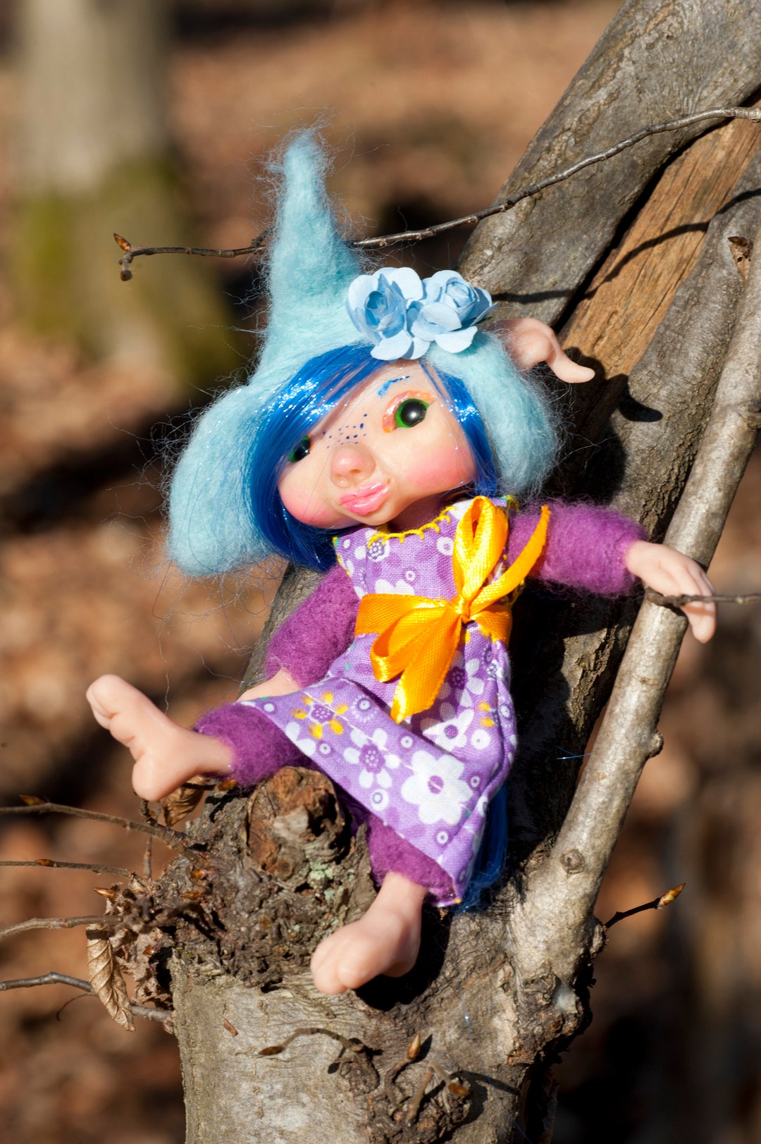 Ooak Posabile Pixie WOODLAND FAIRY Doll Polymer Clay Art Doll Elf Pixie