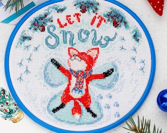 DIY Cross Stitch Kit Snow Angel Festive Fox Plays Needlepoint Embroidery Set Craft Kit Cross-Stitch Pattern Handmade Gift Stitching Supplies