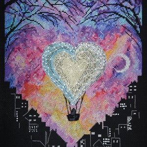 DIY Cross Stitch Kit Love in Heaven Air Balloon Heart Needlepoint Embroidery Set Craft Kit Cross-Stitch Pattern Handmade Gift Art Set