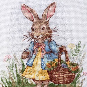 DIY Cross Stitch Kit Spring Bunny Dressed Needlepoint Embroidery Set Craft Kit Cross-Stitch Pattern Handmade Gift Stitching Supplies Set