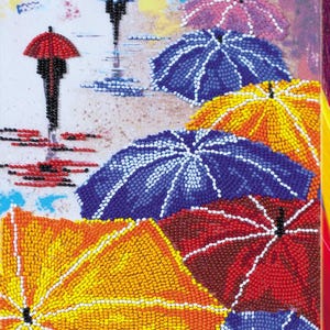 DIY Bead Embroidery Kit Umbrellas Rain Street Beaded Needlepoint Craft Set Beading Kit for Embroidery Stitching with Beads Beadwork Art Set
