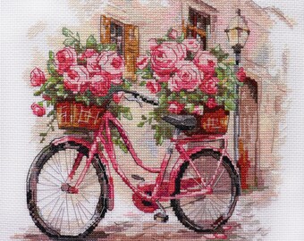 クロスステッチキット 待望の花とランデブーバイクのデザイン DIY 刺繍