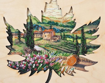 Bead Embroidery Kit on Art Canvas – The Sun of Toscana DIY Beaded Wall Art