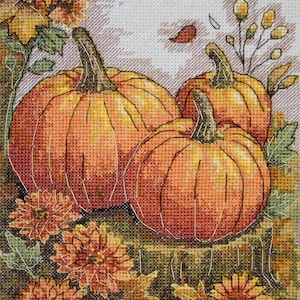 DIY Cross Stitch Kit Autumn Garden Palette Fall Pumpkins Needlepoint Embroidery Set Craft Kit Cross-Stitch Pattern Handmade Gift Art Set