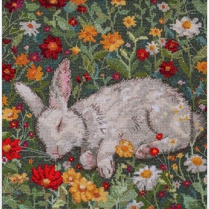 DIY Cross-Stitch Kit Hot Day Sleeping Rabbit Needlepoint Embroidery Set, Craft Kit, Cross-Stitch Pattern, Handmade Gift, Stitching Supplies