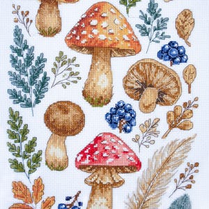 DIY Cross Stitch Kit Forest Collection Mushrooms Acorns Needlepoint Embroidery Set Craft Kit Cross-Stitch Pattern Handmade Gift Art Set