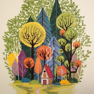 DIY Cross-stitch Embroidery Kit Cozy in the Forest stitching needlepoint