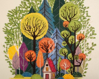 Counted Cross Stitch Kit Cozy in the Forest Cottage Design DIY Embroidery
