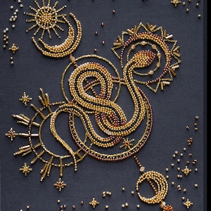 DIY Bead Embroidery Kit Golden Talisman Snake Beaded Needlepoint Craft Set Beading Kit for Embroidery Stitching with Beads Beadwork Art Set