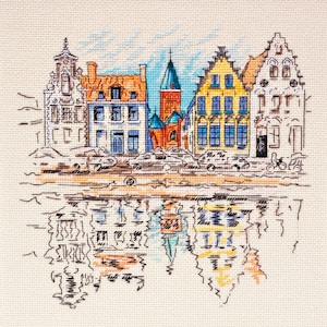 DIY Cross Stitch Kit Colored Town Landscape Watercolour Needlepoint Embroidery Set Craft Kit Cross-Stitch Pattern Handmade Gift