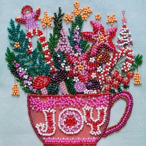 DIY Mini Bead Embroidery Kit Festive Tea Party Beaded Needlepoint Craft Set Beading Kit for Embroidery Stitching with Beads Beadwork Set
