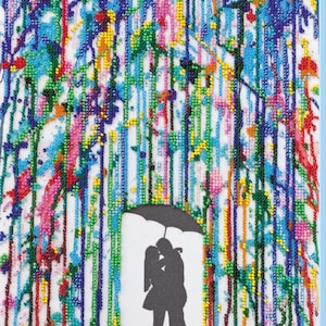 DIY Bead Embroidery Kit Rain for Lovers Beaded Needlepoint Craft Set Beading Kit for Embroidery Stitching with Beads Beadwork Art Set