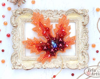 DIY Beaded Brooch Jewelry Making Kit Maple Leaf Handmade Bead Embroidery Kit Craft Set Unique Brooch Design