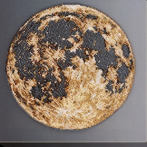 DIY Bead Embroidery Kit Moon Full Gold Beaded Needlepoint Craft Set Beading Kit for Embroidery Stitching with Beads Beadwork Art Set