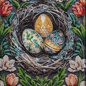 DIY Bead Embroidery Kit Easter Tradition Beaded Needlepoint Craft Set Beading Kit for Embroidery Stitching with Beads Beadwork Art Set