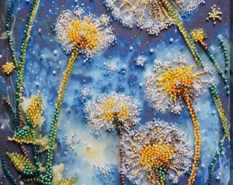 DIY Bead Embroidery Kit Dandelion Night Beaded Needlepoint Craft Set Beading Kit for Embroidery Stitching with Beads Beadwork Art Set