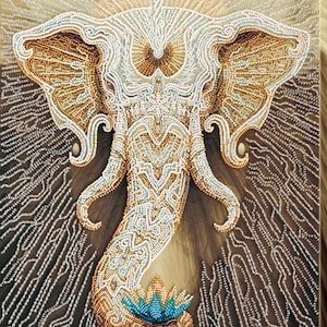 DIY Bead Embroidery Kit White Elephant Wall Decor Beaded Needlepoint Craft Set Beading Kit Handmade Gift