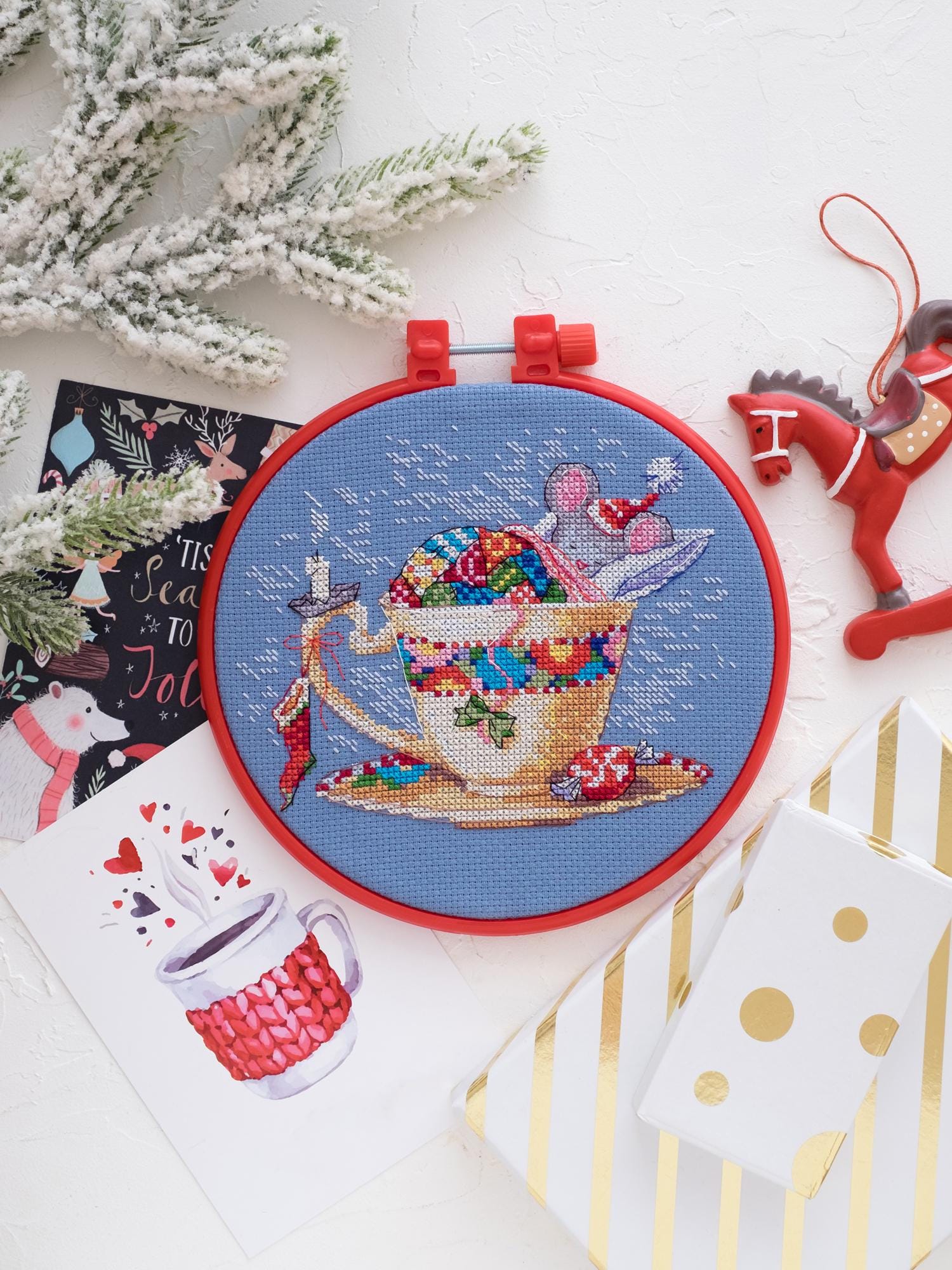 DIY Cross Stitch Kit Sweet Dreams Festive Mouse Needlepoint Embroidery Set Craft Kit Cross-Stitch Pattern Handmade Gift Stitching Supplies