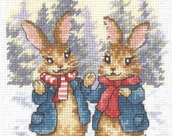 サンプラークロスステッチキット ウサギ ファミリーストーリー VDV