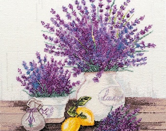 Kit punto croce contato disegno fiori di lavanda ricamo fai da te
