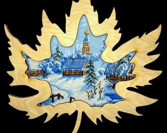 Counted Cross Stitch Kit Frosty Morning Landscapes in Maple Frame Design DIY Embroidery