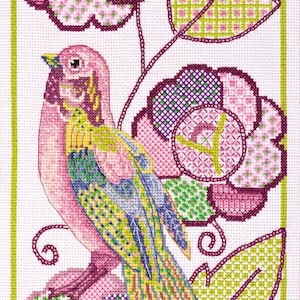 DIY Cross Stitch Kit Birdie Pink and Green Bird Stylish Needlepoint Embroidery Set Craft Kit Cross-Stitch Pattern Handmade Gift