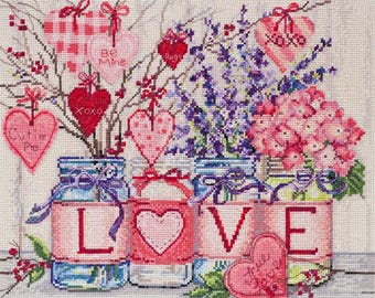 Counted Cross Stitch Kit With Tender and Love Valentines Design DIY Embroidery