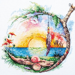 DIY Cross Stitch Kit Sunny Paradise Needlepoint Embroidery Set Craft Kit Counted Cross-Stitch Pattern Handmade Gift