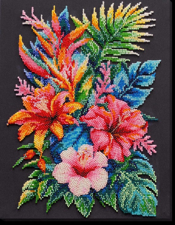 Bead Embroidery Kit on Art Canvas – Heavenly Delight Tropical