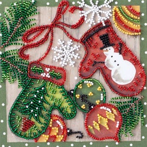 DIY Mini Bead Embroidery Kit Holiday Elements Beaded Needlepoint Craft Set Beading Kit for Embroidery Stitching with Beads Beadwork Set