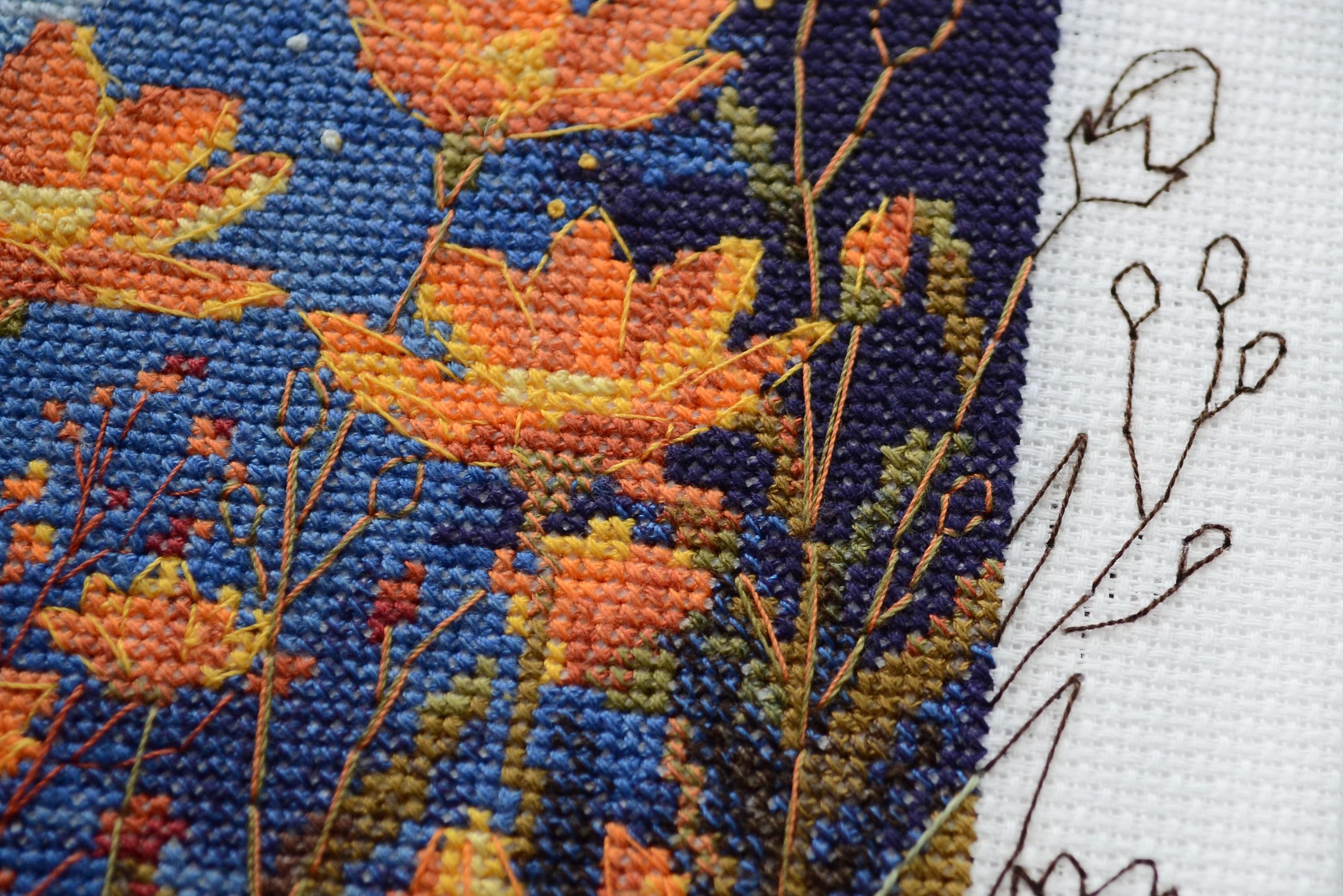 クロスステッチキット 夜のコントラストの花と満月のデザイン DIY 刺繍