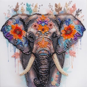 DIY Bead Embroidery Kit Elephant East Secrets Needlepoint Craft Set Beading Kit for Embroidery Stitching with Beads Beadwork Art Set