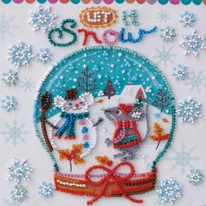 DIY Mini Bead Embroidery Kit Snowiness Snow Globe Beaded Needlepoint Craft Set Beading Kit for Embroidery Stitching with Beads Beadwork Set